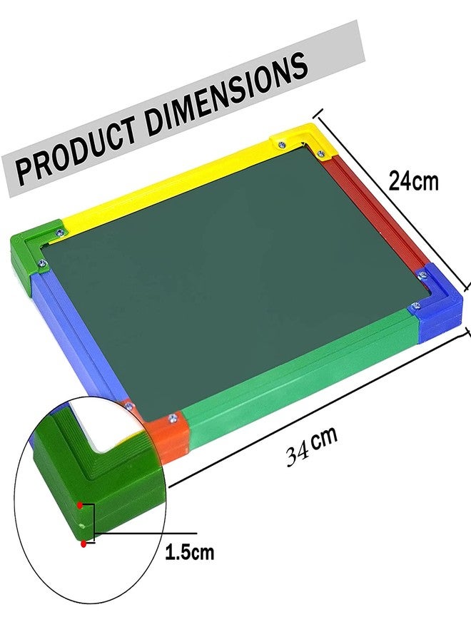 DAHSHA 2 in 1 Double Sided Slate White & Green for Kids Double Sided Board with Colorful Aluminum Frame with Chalk (34 * 24 cm) - Image 2