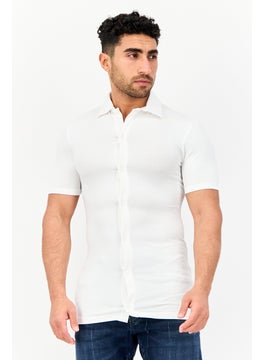 Asos Design Men Tall Fit Short Sleeve Solid Casual Shirt, White  - Image 1