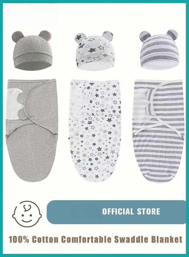 HOOKOR 6 PCS Baby Swaddle Blanket Wrap Cap Set Newborn Infant Sleep Sack With Caps 100% Breathable Cotton 0-4 Month - Image 1
