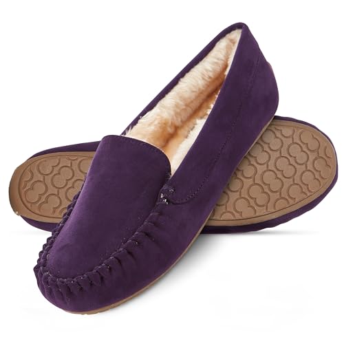 Floopi Women Slippers Moccasins, Soft Faux Fur Lining with Cozy Memory Foam, Ladies House Slippers for Women with Indoor & Outdoor Anti-Skid Sole(10, Purple-323) - Image 1