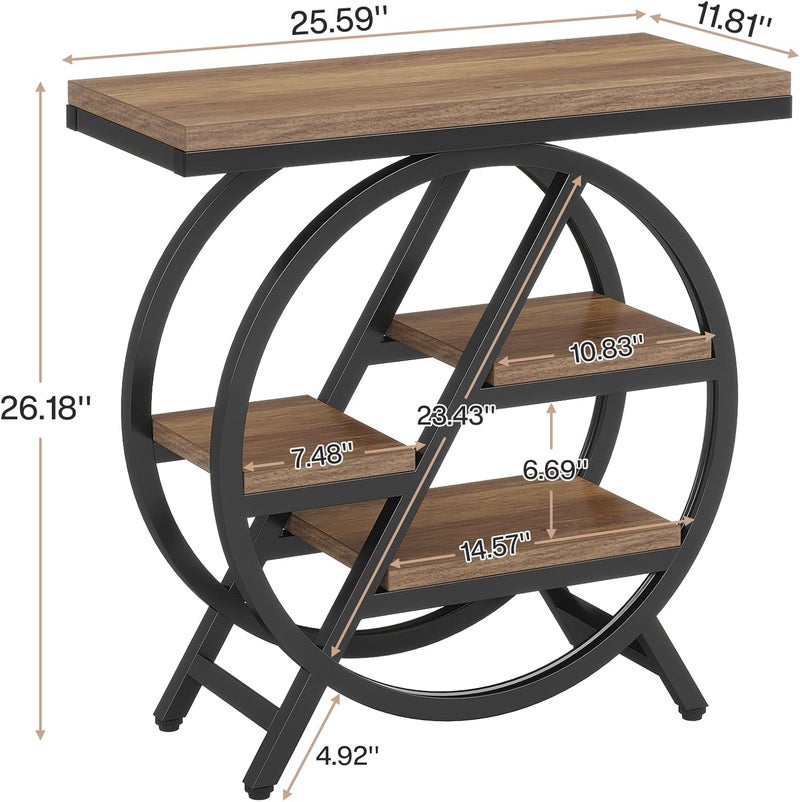 Tribesigns End Table for Living Room, 3-Tier Narrow Side Table with Storage, Wood Sofa Side Table with Geometric Metal Frame, Industrial Nightstand and Bedside Table for Bedroom, Light Brown - Image 2