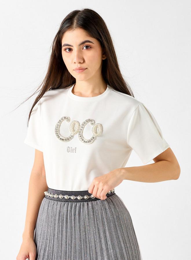 2Xtremz Embellished T-shirt with Crew Neck and Short Sleeves - Image 1