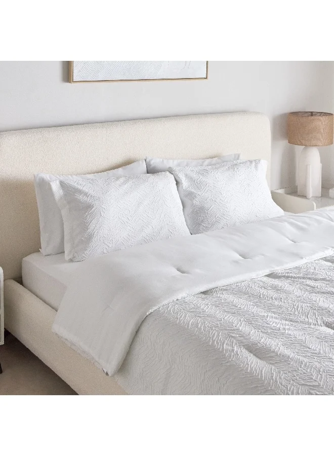 Home Box White Bliss 6-Piece Wavy Crep Microfiber BIAB King Comforter Set 240 x 220 cm