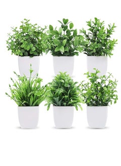 Generic Small Artificial Plants In A Vase For The Living Room, Green And Decorative Color, 6 Pieces, Total Height 16 Cm, Different Shapes. 