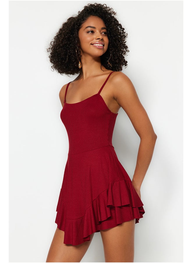 trendyol - Red Hollow Out Flare Mini Knitted Overalls with Shorts TWOSS23TU00044 - Image 1