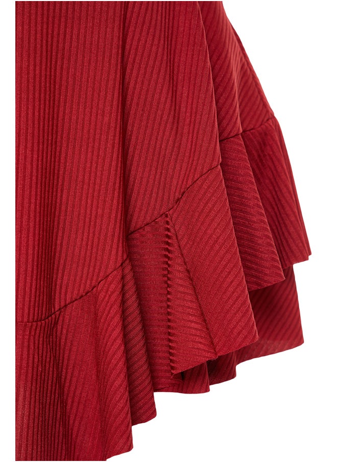 trendyol - Red Hollow Out Flare Mini Knitted Overalls with Shorts TWOSS23TU00044 - Image 1
