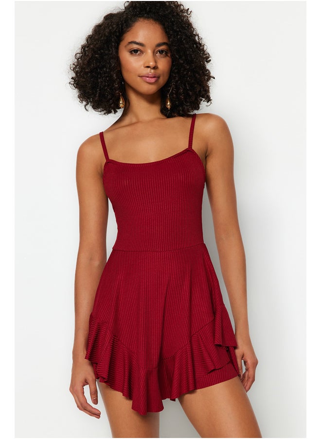 trendyol - Red Hollow Out Flare Mini Knitted Overalls with Shorts TWOSS23TU00044 - Image 1