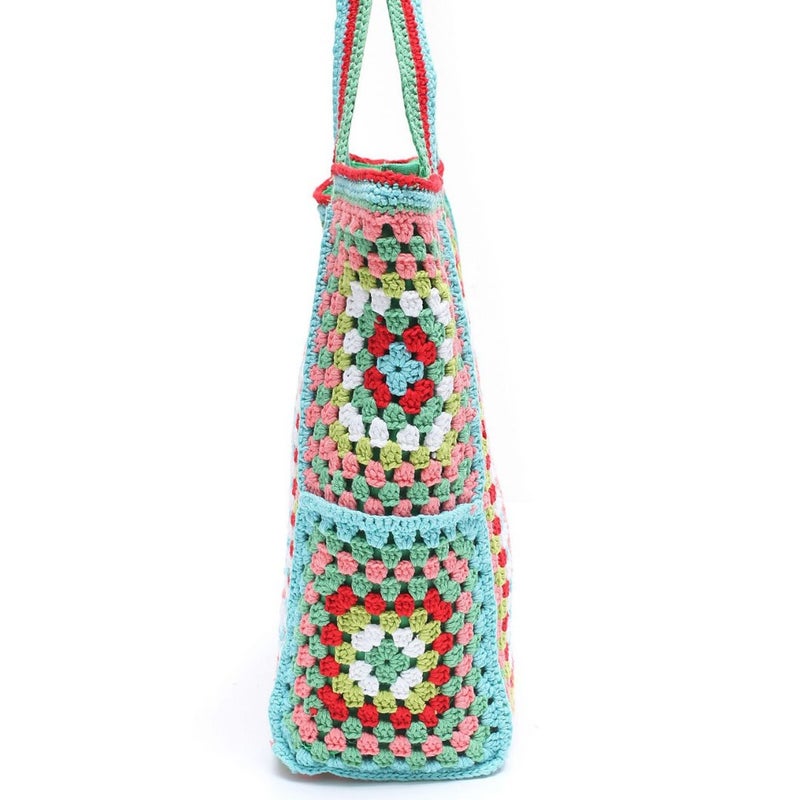 Large-Capacity Knitted Tote Bag, Shoulder Bag, Underarm Bag For Women, Fresh And Simple Granny Checkered Artistic Chinese Style Tote Bag - Image 3