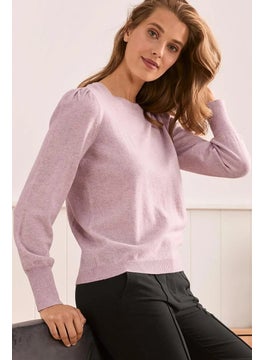 Tchibo Women Crew Neck Long Sleeve Plain Sweater, Pink  - Image 1