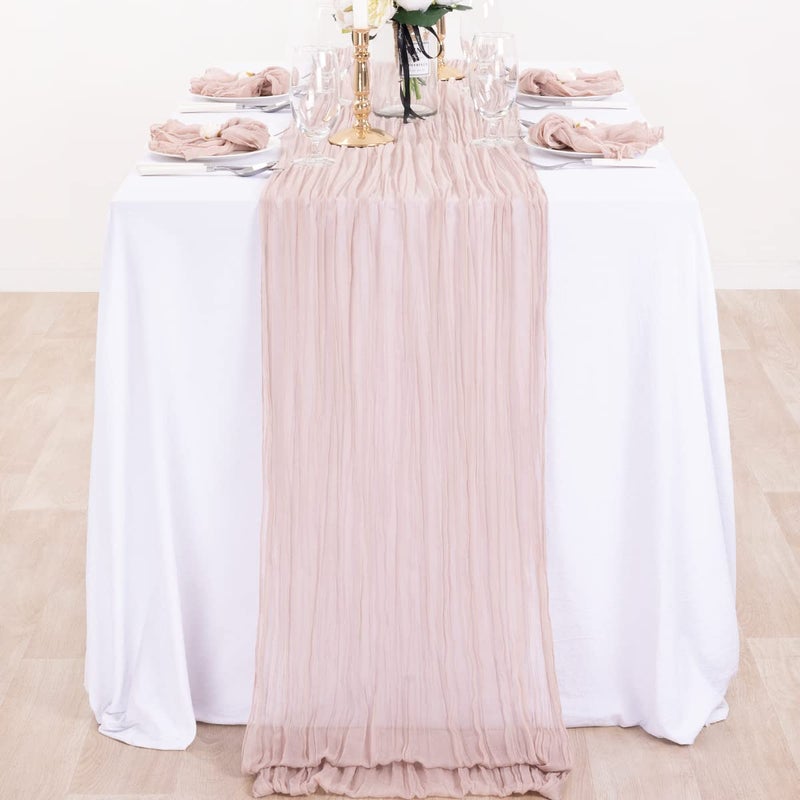 DeZerlor 6 Pack Christmas Table Runner Dusty Pink Cheesecloth Table Runner Boho Gauze Table Runner 120 inches Long Winter Table Decor for Wedding Baby Shower Xmas Sweet 16 Party Decorations - Image 2