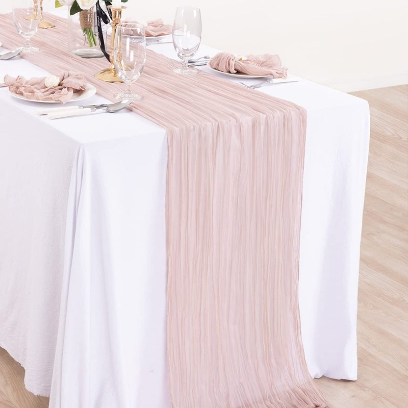 DeZerlor 6 Pack Christmas Table Runner Dusty Pink Cheesecloth Table Runner Boho Gauze Table Runner 120 inches Long Winter Table Decor for Wedding Baby Shower Xmas Sweet 16 Party Decorations - Image 4