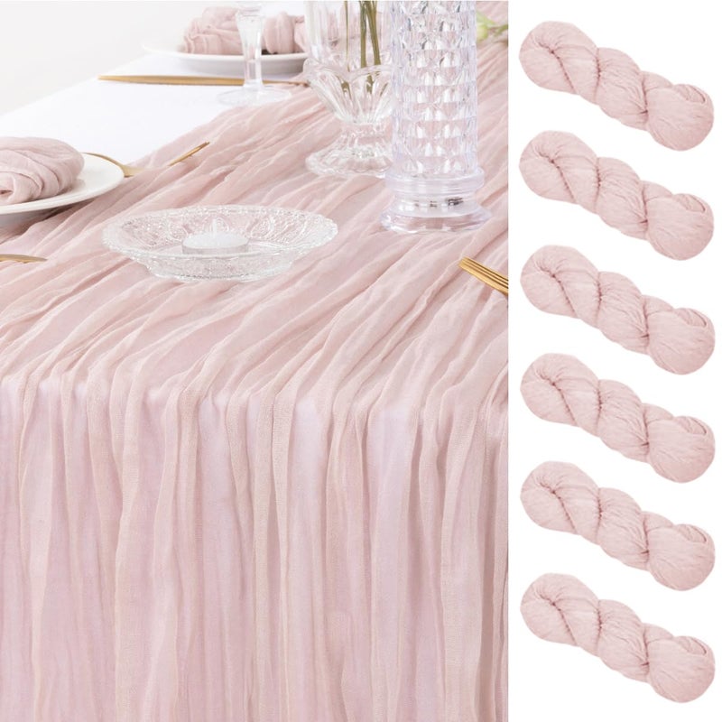 DeZerlor 6 Pack Christmas Table Runner Dusty Pink Cheesecloth Table Runner Boho Gauze Table Runner 120 inches Long Winter Table Decor for Wedding Baby Shower Xmas Sweet 16 Party Decorations - Image 1