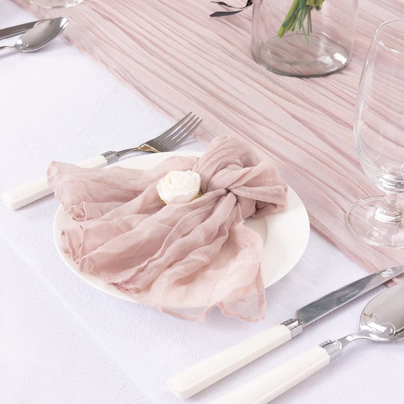 DeZerlor 6 Pack Christmas Table Runner Dusty Pink Cheesecloth Table Runner Boho Gauze Table Runner 120 inches Long Winter Table Decor for Wedding Baby Shower Xmas Sweet 16 Party Decorations - Image 5
