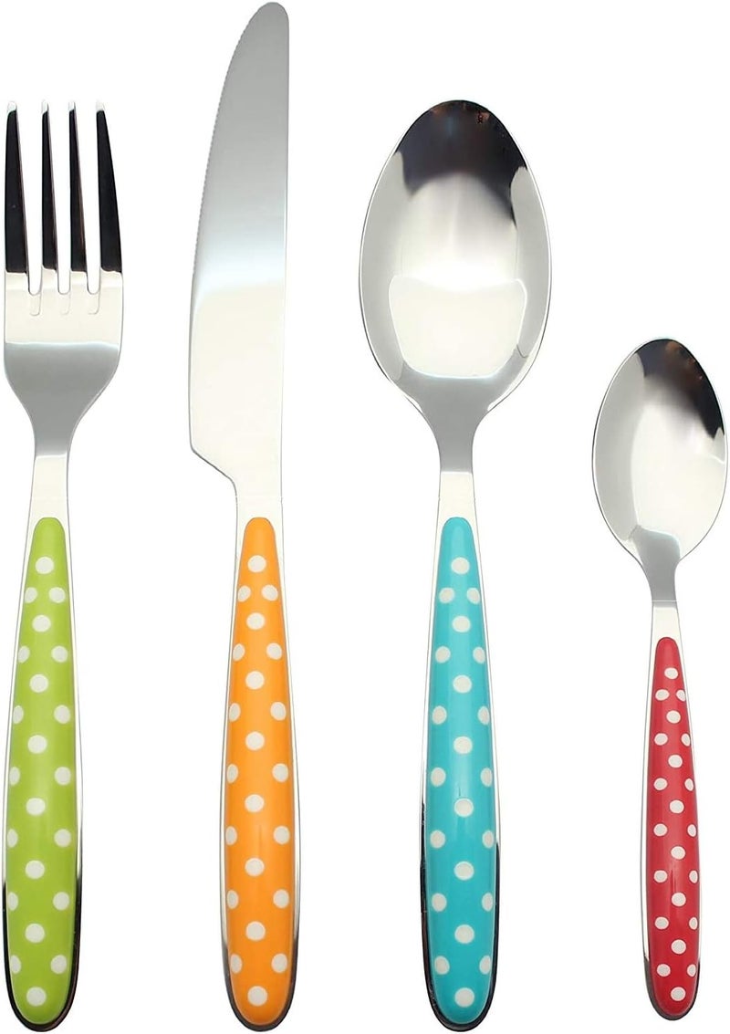Annova ANNOVA 24PCS Flatware Set  Stainless Steel SilverwareCutlery with Color Handles  6 x Dinner Forks 6 x Dinner Knives 6 x Dinner Spoons 6 x Dessert Spoons  Service for 6 Mix Color - Image 1