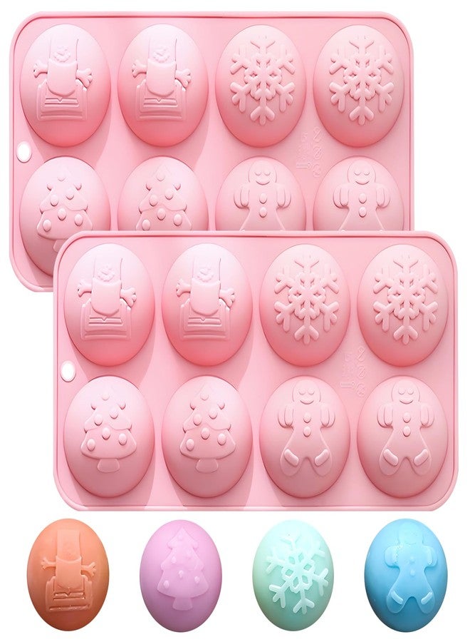 Fchil Christmas Silicone Hot Chocolate Bomb Molds, 8-Cavity Snowflake and Gingerbread Design, Pink, 2 Pack - Image 1