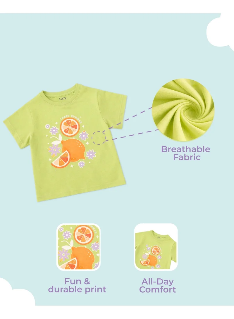 Luay Green LUAY Girls Summer Clothing Set – Soft Cotton Printed T-Shirt & Shorts Co-Ord Set for Kids & Toddler Girls Casual Outfit for Women | Best Price UAE