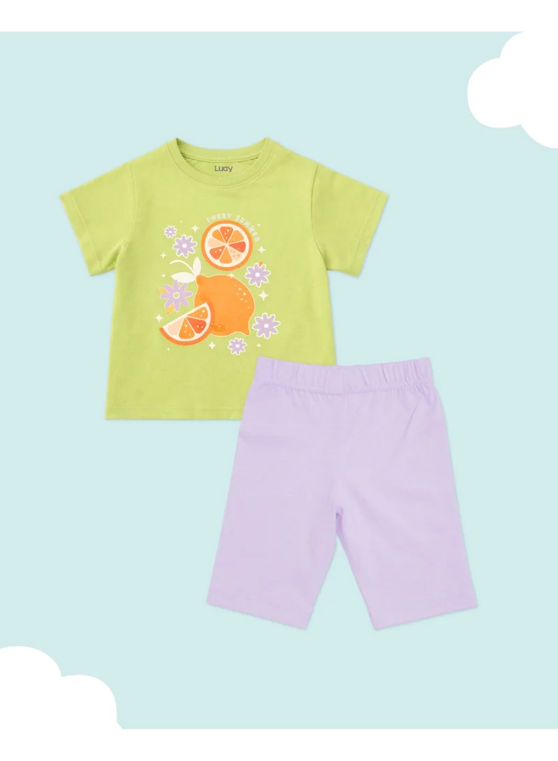 LUAY Girls 100% Cotton T-Shirt & Shorts Set | Kids Summer Casual Outfit | Soft Breathable Fabric | Unicorn “Magic” Print | White T-Shirt with Mint Green Shorts