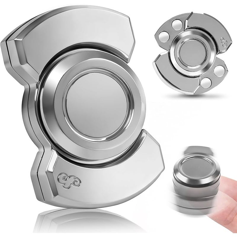 Chilvil 3-in-1 Fidget Spinner Toy for Adult Metal Slider Clicker Spinner Magnetic Easter Basket Stuffer for Adult Men Office Desk Toy Stress Anxiety Relief ADHD Magnet EDC Cool Gadget Gifts - Silver - Image 1