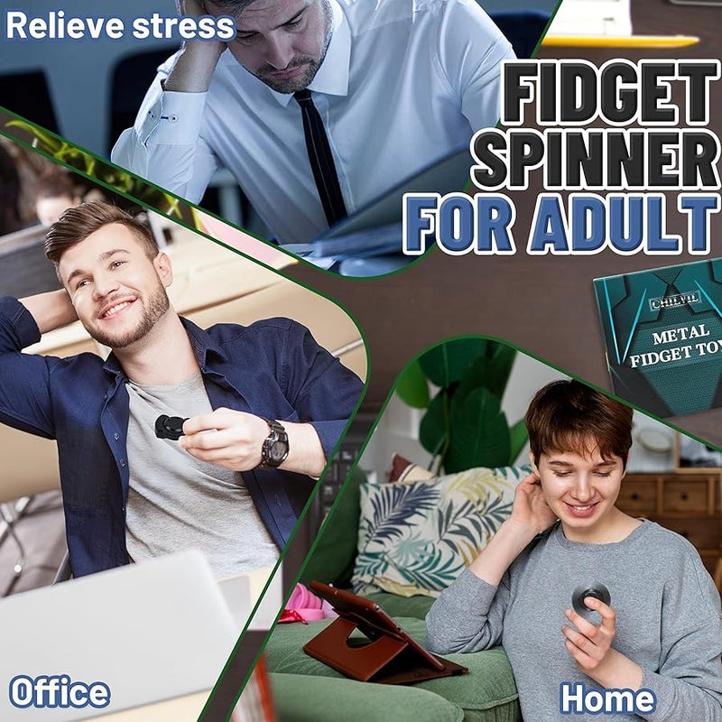 Chilvil 3-in-1 Fidget Spinner Toy for Adult Metal Slider Clicker Spinner Magnetic Easter Basket Stuffer for Adult Men Office Desk Toy Stress Anxiety Relief ADHD Magnet EDC Cool Gadget Gifts - Silver - Image 5