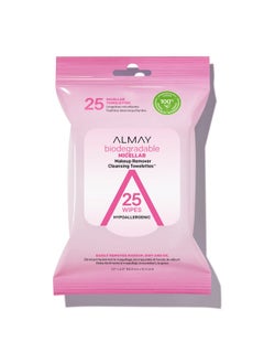 Almay Almay Makeup Remover Cleansing Towelettes, Biodegradable Micellar Water Wipes for Sensitive Skin, Hypoallergenic, Cruelty Free, Fragrance Free, 25 Count  - Image 1