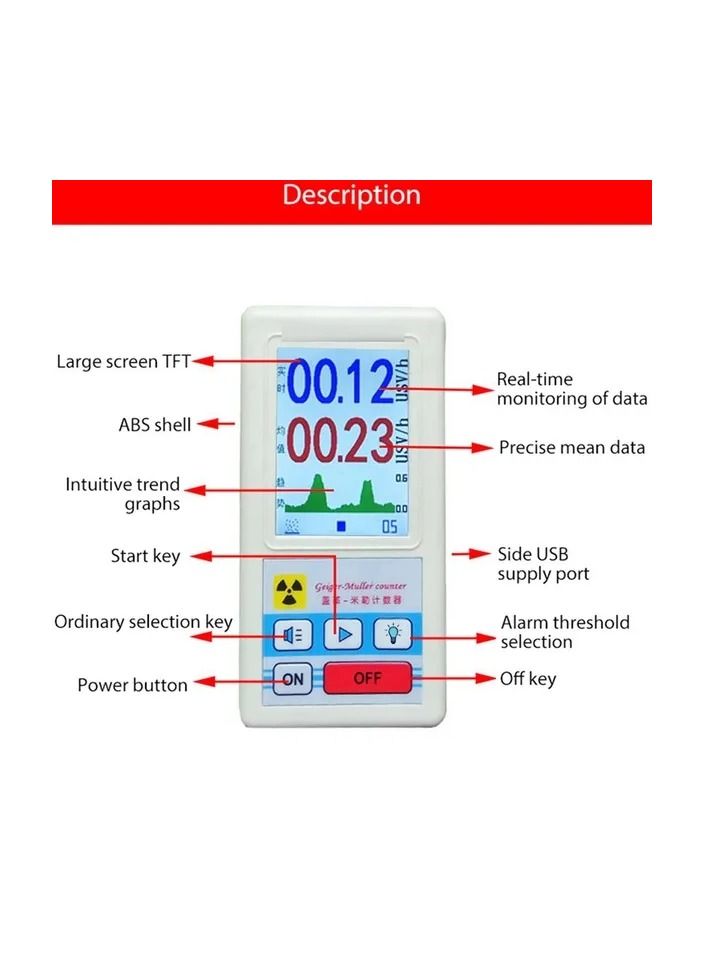 1-Piece Handheld Portable Multifunctional Nuclear Radiation Detector,Personals Dosimeter Detectors,Beta Gamma X-Ray Tester - Image 3
