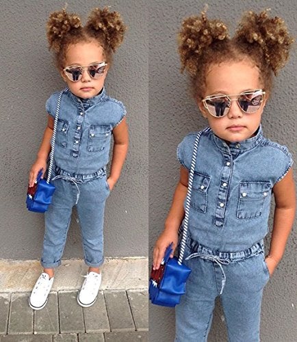 Honganda Fashion Kids Toddler Baby Girl Sleeveless Denim Romper Jumpsuit Overall (Denim, 4-5 Years) - Image 2