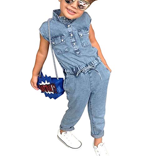 Honganda Fashion Kids Toddler Baby Girl Sleeveless Denim Romper Jumpsuit Overall (Denim, 4-5 Years) - Image 1