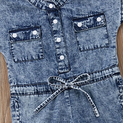 Honganda Fashion Kids Toddler Baby Girl Sleeveless Denim Romper Jumpsuit Overall (Denim, 4-5 Years) - Image 5