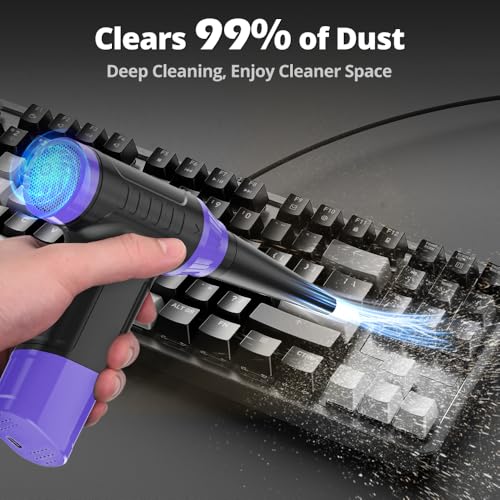Anraye Compressed Air Duster Keyboard Cleaner - Electric Air Blower Cleaning Kit 150,000 RPM Mini Duster Spray for Dusting PC, Car, and Vacuum (Purple) - Image 4