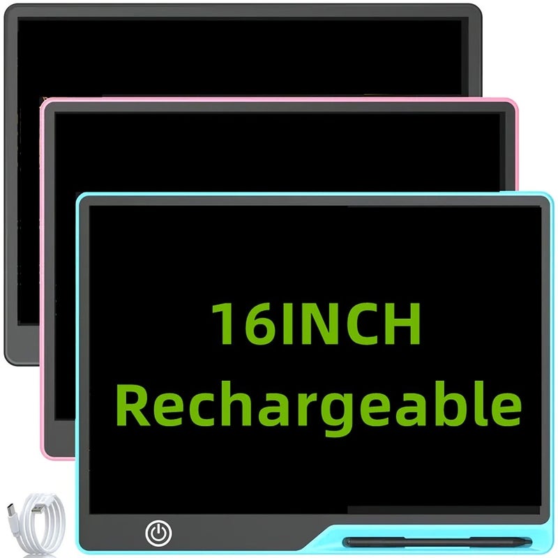 جهاز لوحي للكتابة بشاشة LCD مقاس 16 بوصة باللون الأسود، لوحة رسم قابلة لإعادة الشحن عبر USB - Image 2