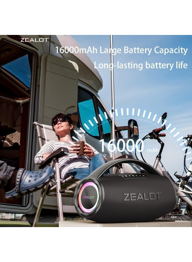 زيلوت مكبر صوت بلوتوث Zealot S97 بقوة 160 واط، بطارية 16000 مللي أمبير، وقت تشغيل يصل إلى 36 ساعة، مقاوم للماء بمعيار IPX5، مكبر صوت محمول للاستخدام الخارجي، صوت ستيريو قوي مع جهير عميق، يدعم بطاقة TF/قرص USB/AUX، متوافق مع الهواتف المحمولة/الأجهزة اللوحية/أجهزة الكمبيوتر/أجهزة التلفزيون، للاستخدام الداخلي والخارجي - Image 3