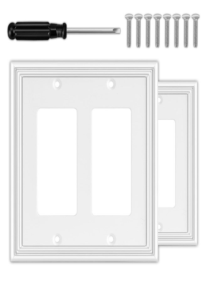 OKAYZIP White Decorative Double Decorator Switch Covers Wall Plate, Natural Bamboo Fiber Material Rocker Switch Plates for Receptacle, GFCI Outlet, Dimmer Switch - Modern Style (2 Gang Decorator 2 Pack) - Image 1