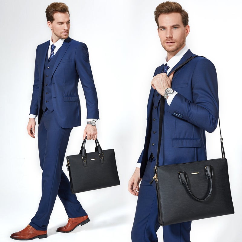 Bostanten BOSTANTEN Leather Lawyers Briefcase Shoulder Laptop Business Slim Bags for Men & Women Black  - Image 2