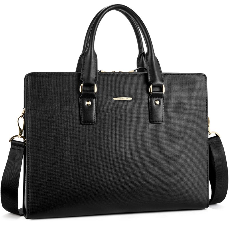 Bostanten BOSTANTEN Leather Lawyers Briefcase Shoulder Laptop Business Slim Bags for Men & Women Black  - Image 1