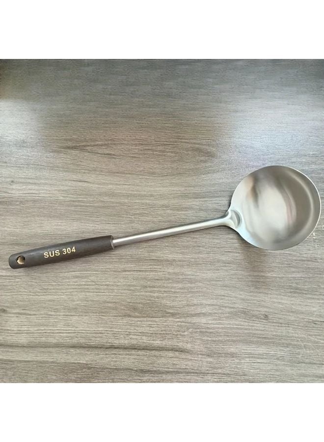 1pc Heavy Duty 304 Stainless Steel Soup Spoon With Non Slip Wood Handle - Image 1