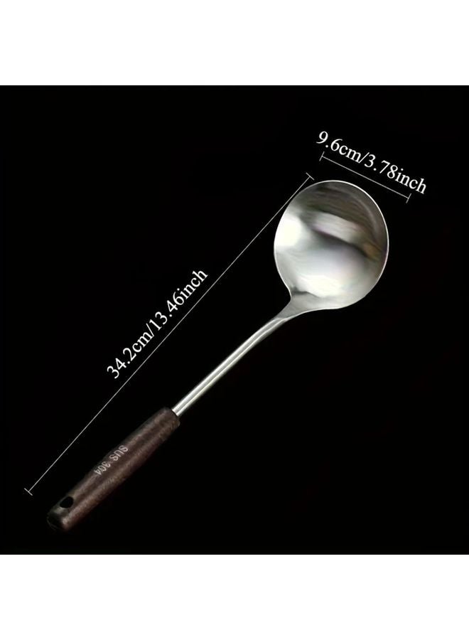 1pc Heavy Duty 304 Stainless Steel Soup Spoon With Non Slip Wood Handle - Image 4
