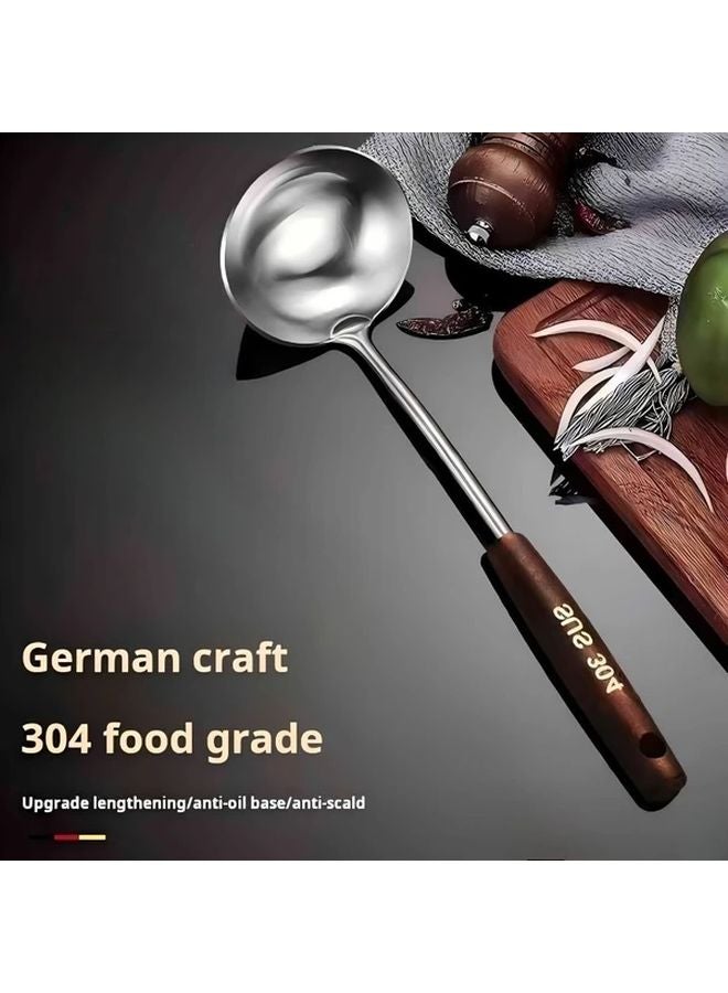 1pc Heavy Duty 304 Stainless Steel Soup Spoon With Non Slip Wood Handle - Image 2