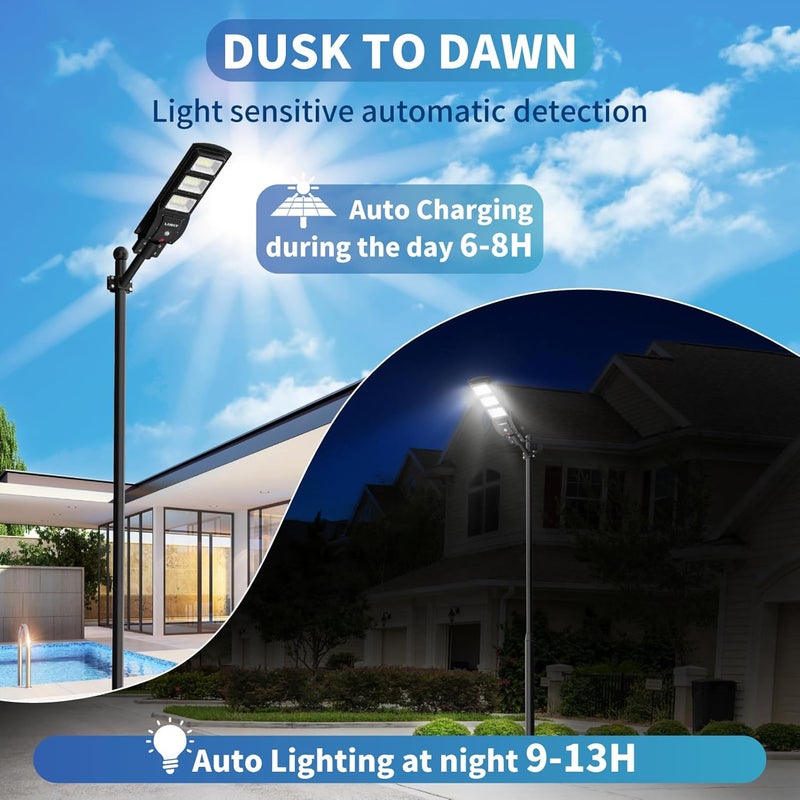 LANGY Solar Street Light Upgraded 150000 Lumens, 180 PCS LED Solar Powered Street Lamp Outdoor, 15000 mAh Battery, PIR Motion Sensor, 6000K, Dusk to Dawn Security Led Post Street Light - Image 3