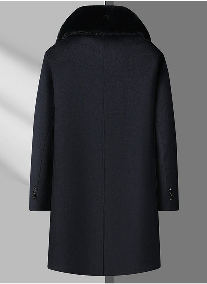 Loquat - Men's Woolen Casual Coat Slim Fit Long Jacket Overcoat With Detachable Down Inner Linning And Fur Collar Black - Image 1