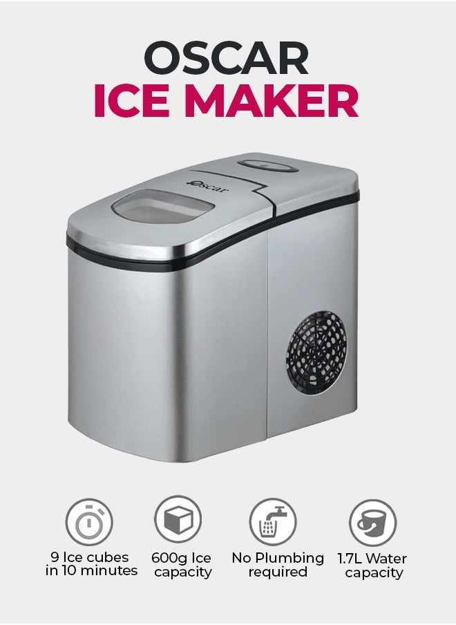 Oscar Oscar OSIM2020 Instant Ice Maker – Stainless Steel, 10KG Daily Capacity, 9 Crystalline Bullet Ice Cubes in 10 Minutes, Ice Full & Water Deficient Alarms, 600g Ice Storage, R600a Compressor, 1.7L Water Reservoir, Compact Design  - Image 1