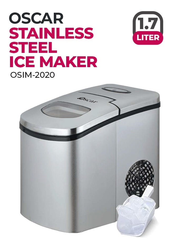 Oscar Oscar OSIM2020 Instant Ice Maker – Stainless Steel, 10KG Daily Capacity, 9 Crystalline Bullet Ice Cubes in 10 Minutes, Ice Full & Water Deficient Alarms, 600g Ice Storage, R600a Compressor, 1.7L Water Reservoir, Compact Design  - Image 2