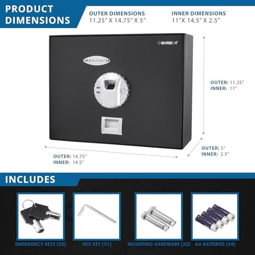 Barska AX11556 Biometric Fingerprint Top Opening Security Drawer Safe Box 0.23 Cubic Ft, Multi, One Size - Image 2
