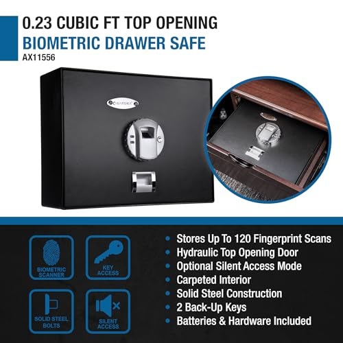 Barska AX11556 Biometric Fingerprint Top Opening Security Drawer Safe Box 0.23 Cubic Ft, Multi, One Size - Image 3