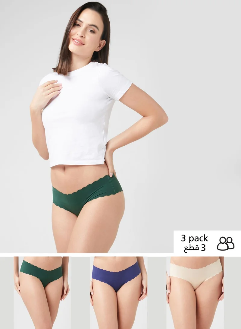 Ginger 3 Pack Scallop Hem Cheeky Brief