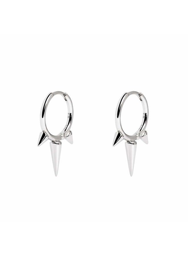 Dtja Fashion Spike Sterling Silver Hoop Earrings for Women Girls Men Hypoallergenic Minimalist Huggie Small Sleeper Hoops Cartilage Cuff Helix Stud Wrap Personalized Punk Jewelry (Silver) - Image 1