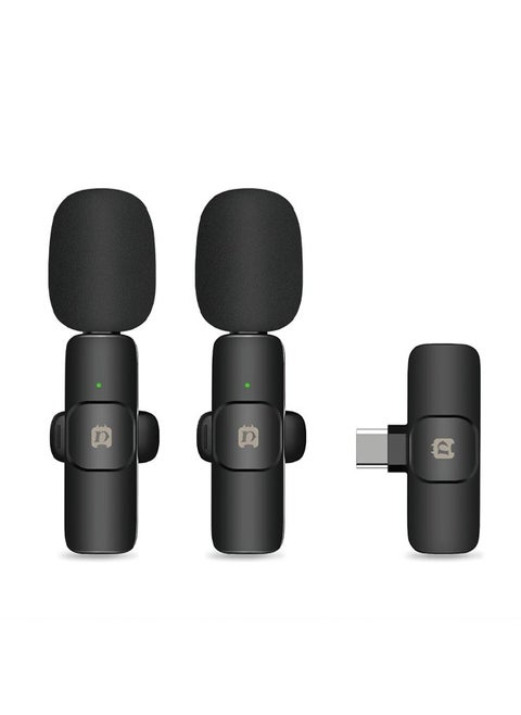 PULUZ Wireless Lavalier Noise Reduction Reverb Microphones for Type-C Phone, Type-C Receiver and Dual Microphones (Black)