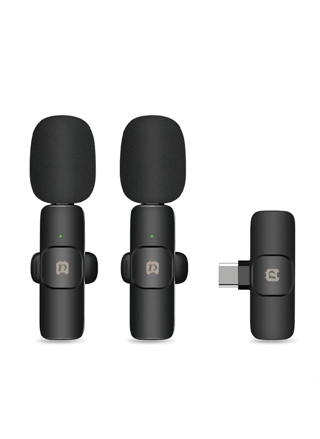 PULUZ Wireless Lavalier Noise Reduction Reverb Microphones for Type-C Phone, Type-C Receiver and Dual Microphones (Black)