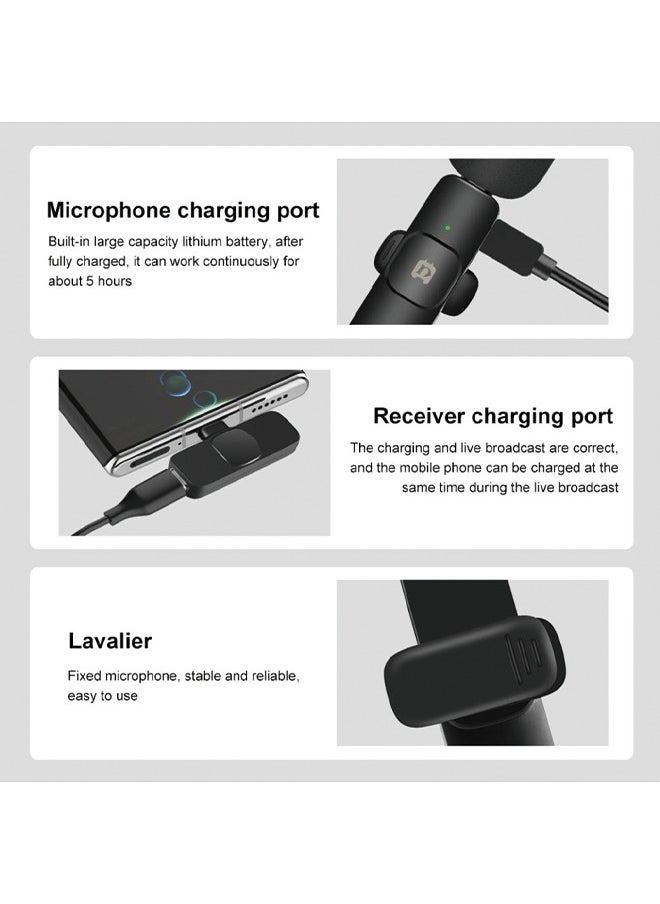 PULUZ Wireless Lavalier Noise Reduction Reverb Microphones for Type-C Phone, Type-C Receiver and Dual Microphones (Black)