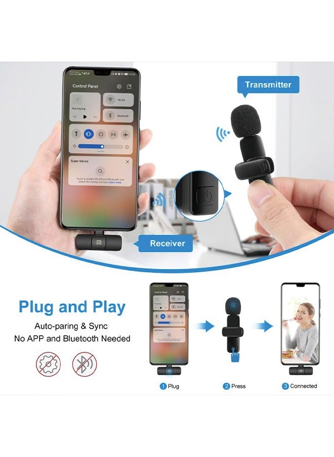 PULUZ Wireless Lavalier Noise Reduction Reverb Microphones for Type-C Phone, Type-C Receiver and Dual Microphones (Black)