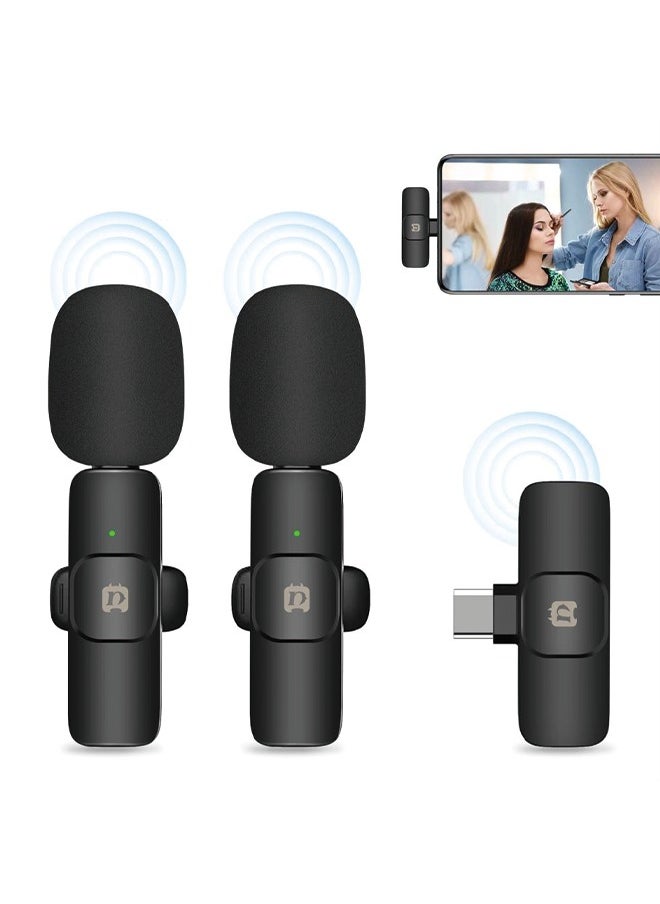 PULUZ Wireless Lavalier Noise Reduction Reverb Microphones for Type-C Phone, Type-C Receiver and Dual Microphones (Black)